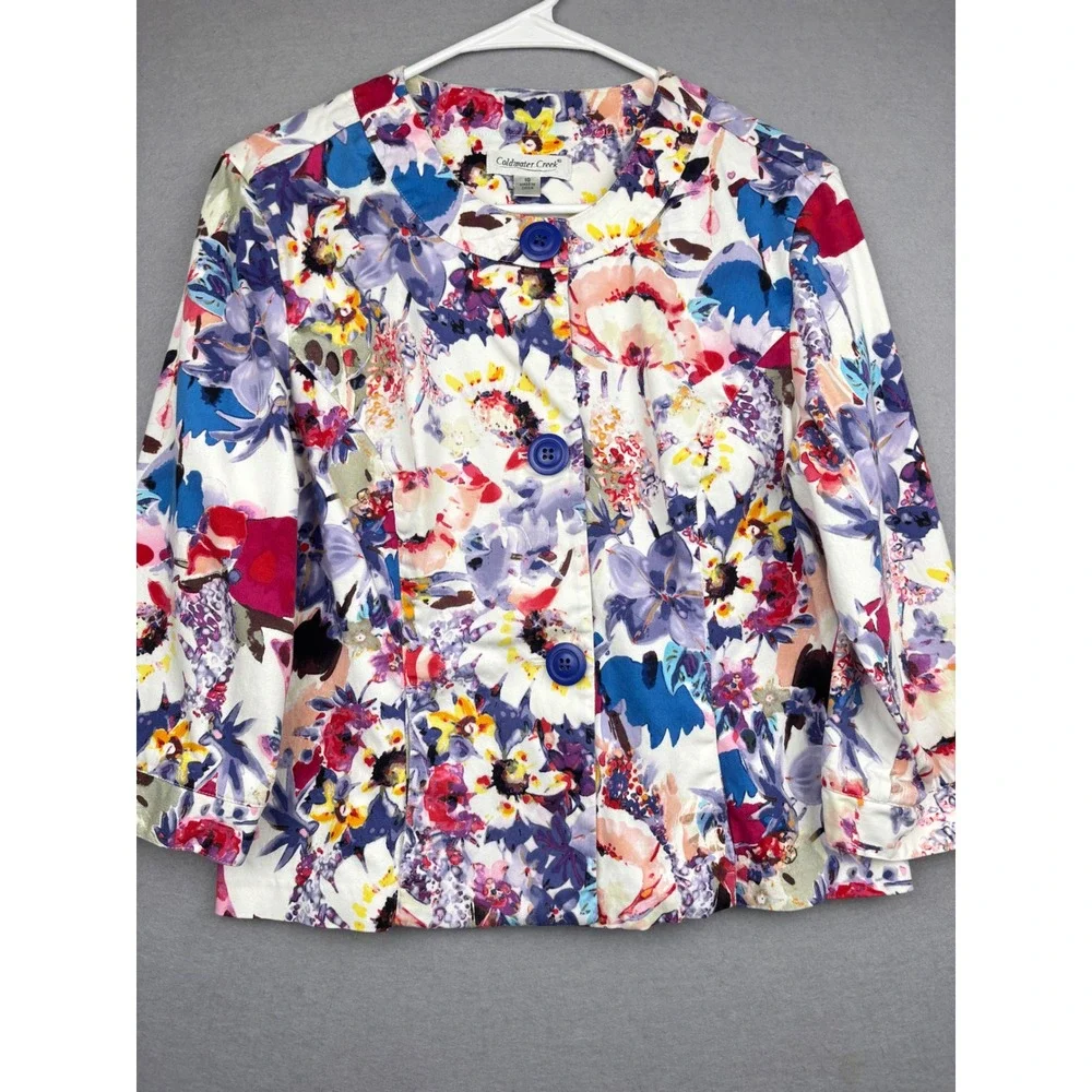 Coldwater Creek Jacket Womens 10 Floral Button Front Art to Wear Boho